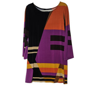 Sunny Taylor Tunic Top Women Size XL Geometric 70s Disco Sheath Dress USA
